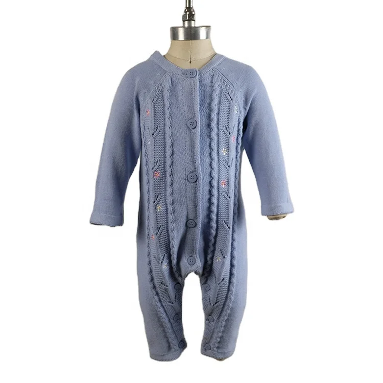 

Stock Newborn Baby Romper Crochet Knit Blue Cutout Embroidery Jumpsuit Kids Fall Clothes