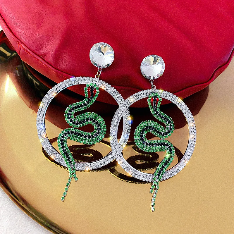 

fashion trendy jewelry rhinestone drop snake hoop earrings women 2020