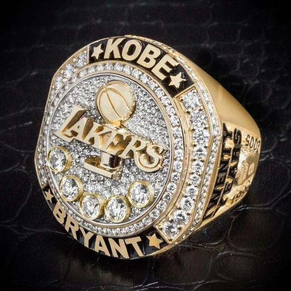 

CAOSHI Fashion Basketball Star Rings 18K Gold Plated Zinc Alloy White Crystal With Black Enamel Kobe Men's Champion Ring