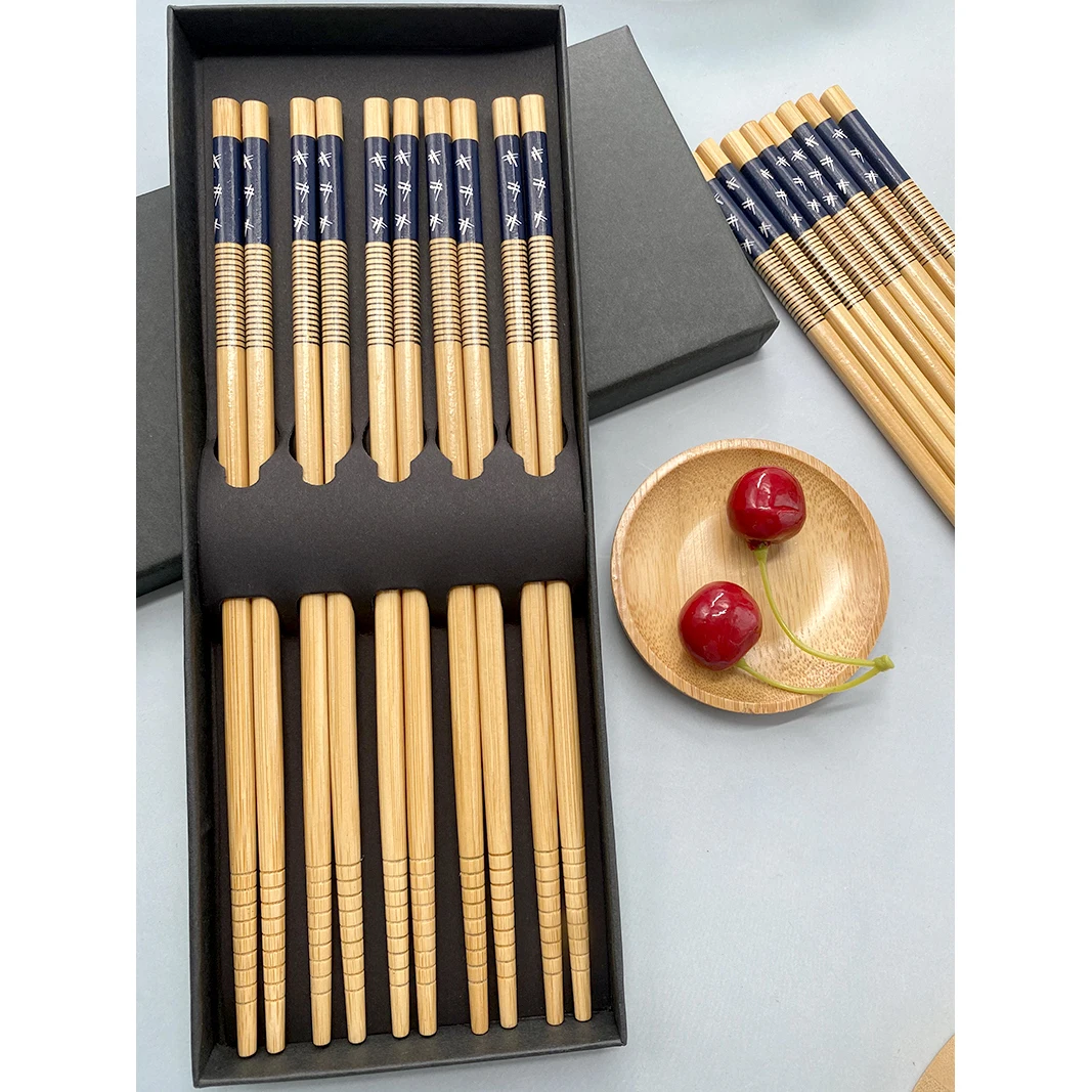 

Blue Dragonfly Style Reusable Printed Bamboo Chopsticks Set with Gift Box, Natural