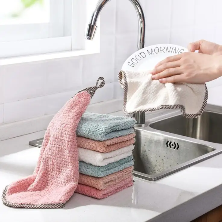 

O237 Square Hanging Microfiber Kitchen Absorbent Hands Wipe Washing Dish Towel Cleaning Cloth