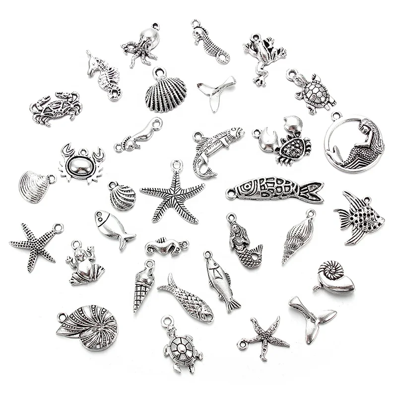 

Ancient mixed ocean animal charms whitebait starfish shell mermaid Marine biological alloy charms DIY jewelry
