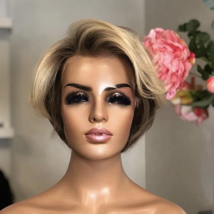 

Wholesale 613/4 150% Hair Density Human Hair Wigs Pixie Cut Short Human Hair Wigs Lace Front Wigs