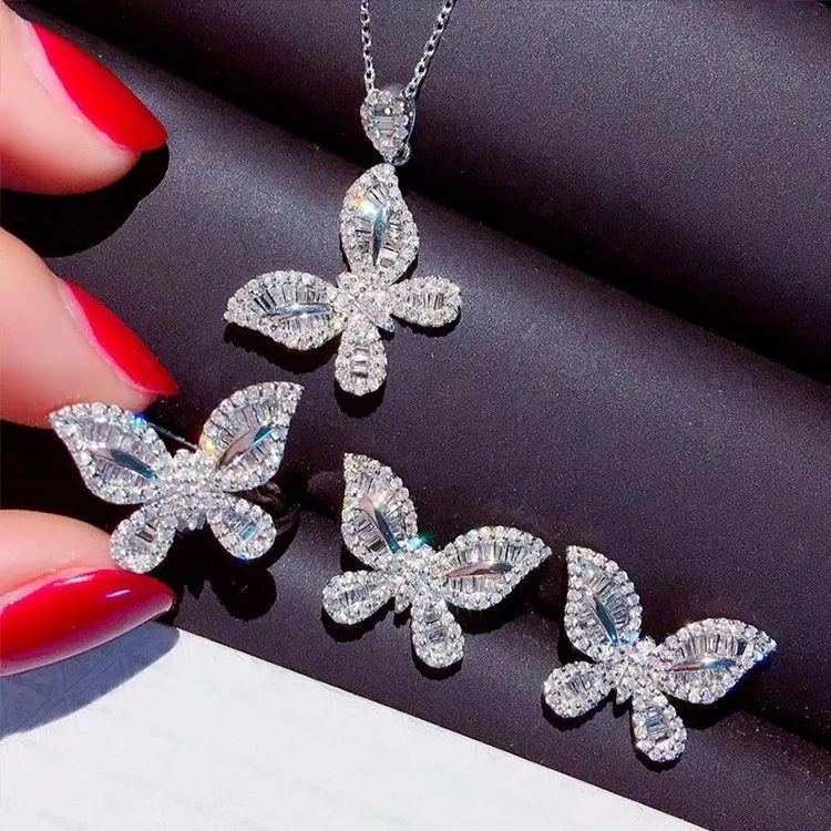 

Luxury Butterfly Zircon Earrings Ring Necklaces Jewelry Sets for Lady Girls Korea Fashion Jewelry set, Picture shows