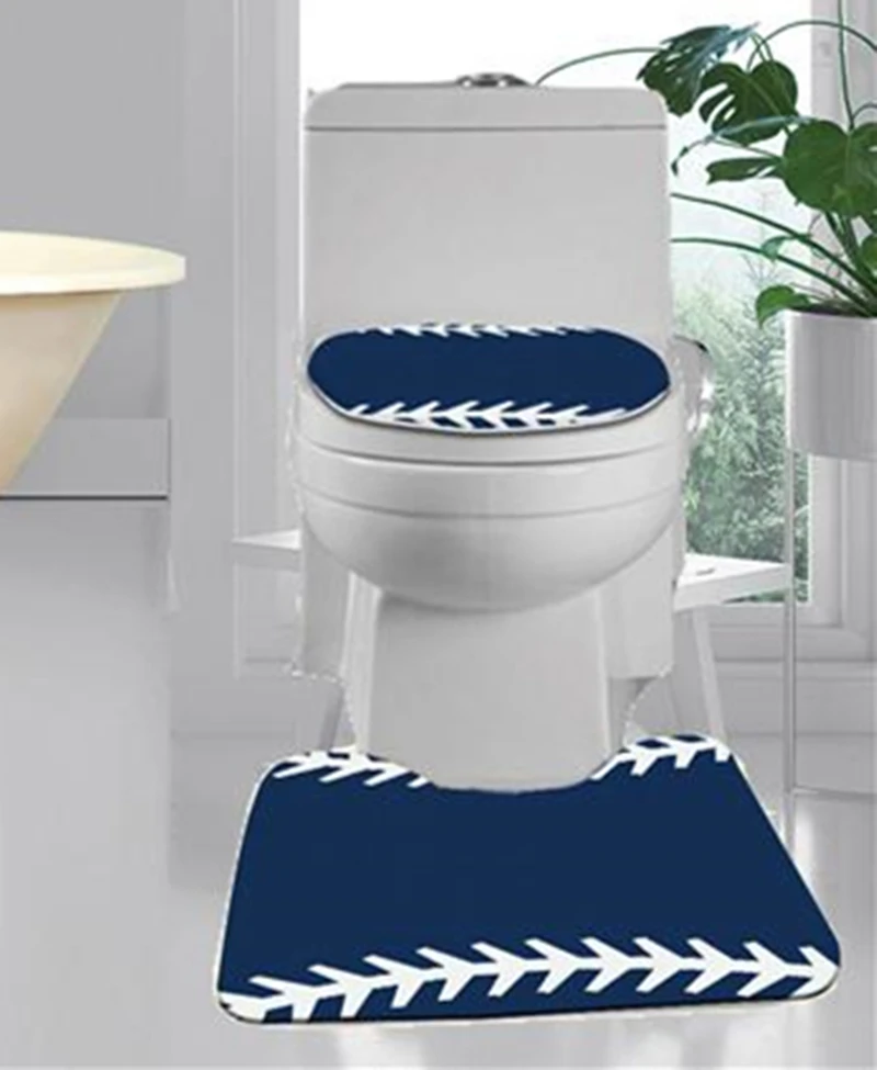 

Blue Tennis Trend Monogrammed Toilet Seat With Shower Curtain And Hook Set