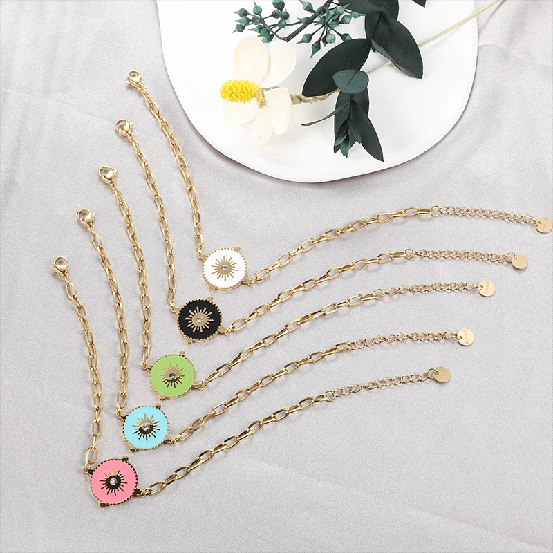 

wholesale stainless steel cute disc dripping oil bracelet gold filled jewelry
