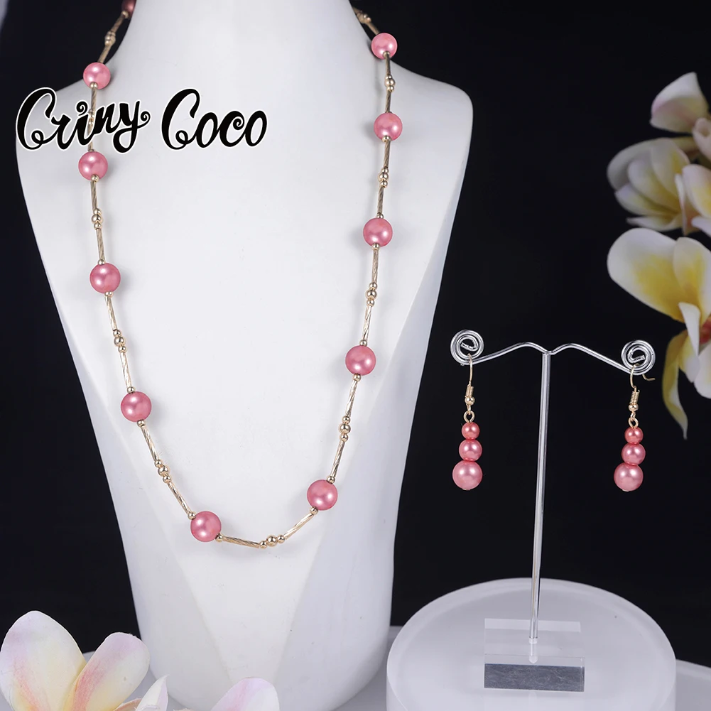 

Cring CoCo Fashion Simplicity Big Pearls Sets Necklace Earrings Polynesian Hawaiian Jewelry Set Wholesale, Picture shows