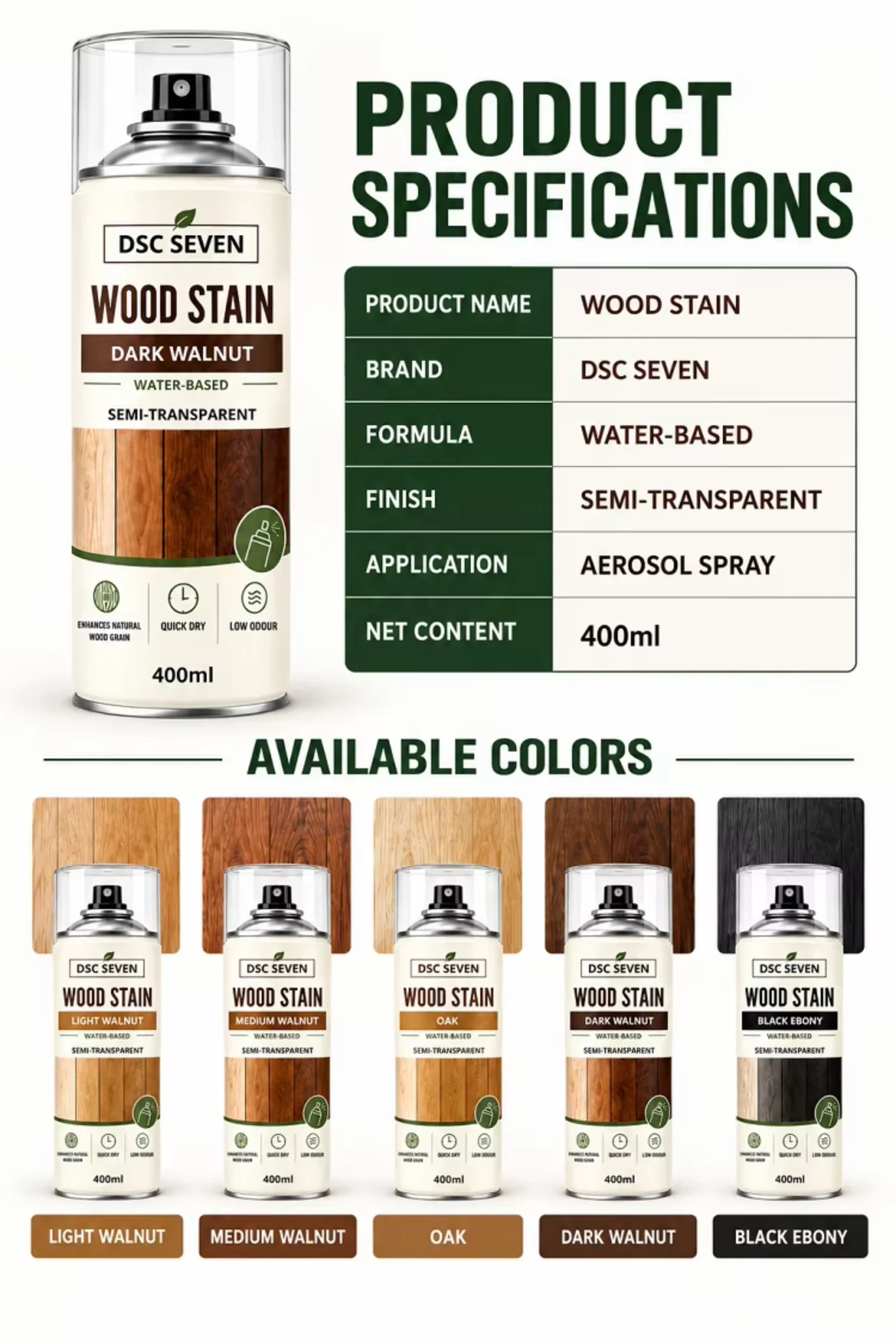 Medium Walnut Wood Stain Spray Acrylic Liquid Coating Furniture Wood for Paint for Cabinets and Trim 400ML & 500 ML