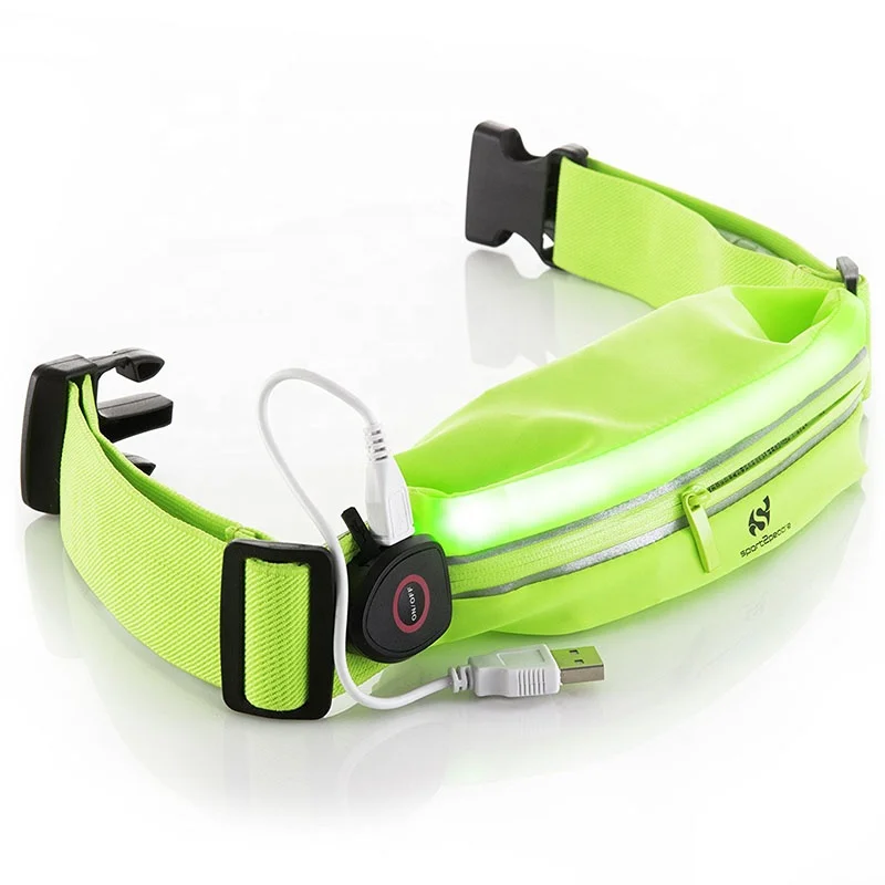 

Custom USB Charging LED Light Outdoor Night Safety Light Sport Running Fanny Waist Belt Bag, Customized color