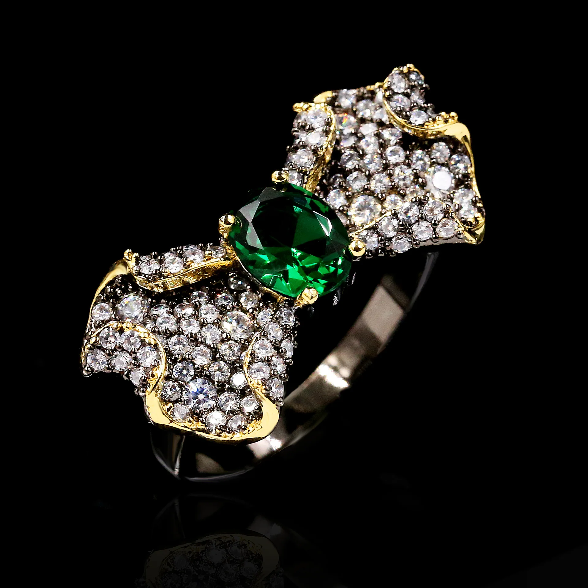 

Fashion Jewelry KYRA01262 Antique Gold Plated 3A Zircon Ring for women, Black