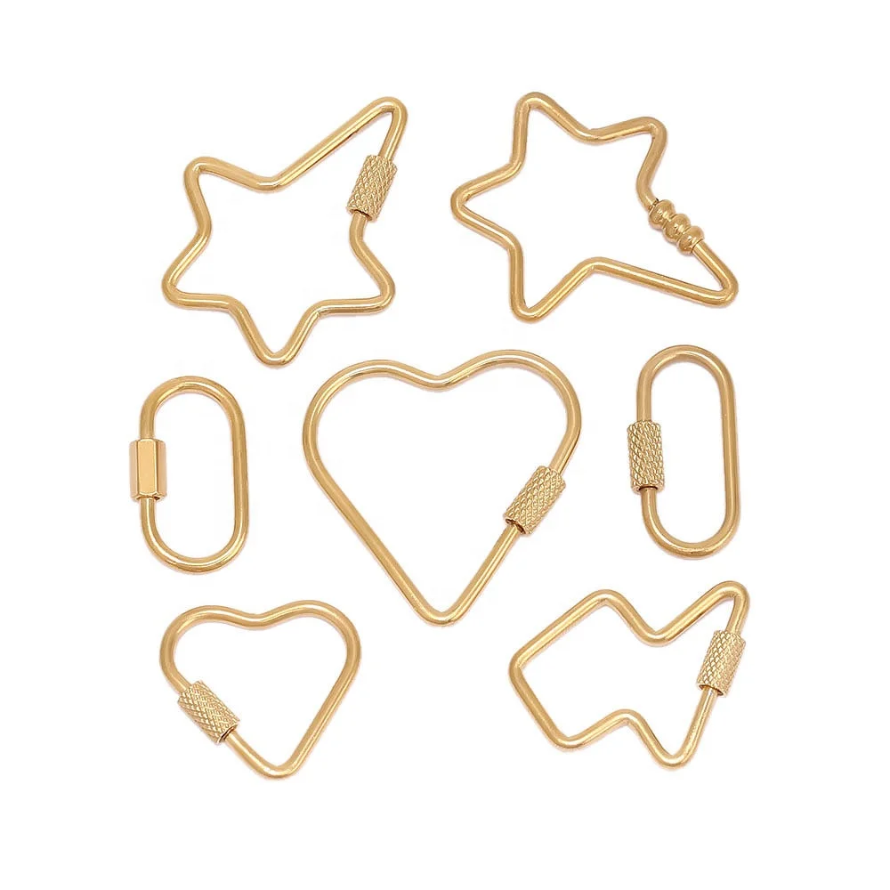 

Gold Heart Star Screw Locking Clasps Big Carabiner Hooks for DIY Necklace Bracelet Keychain Making Supplies