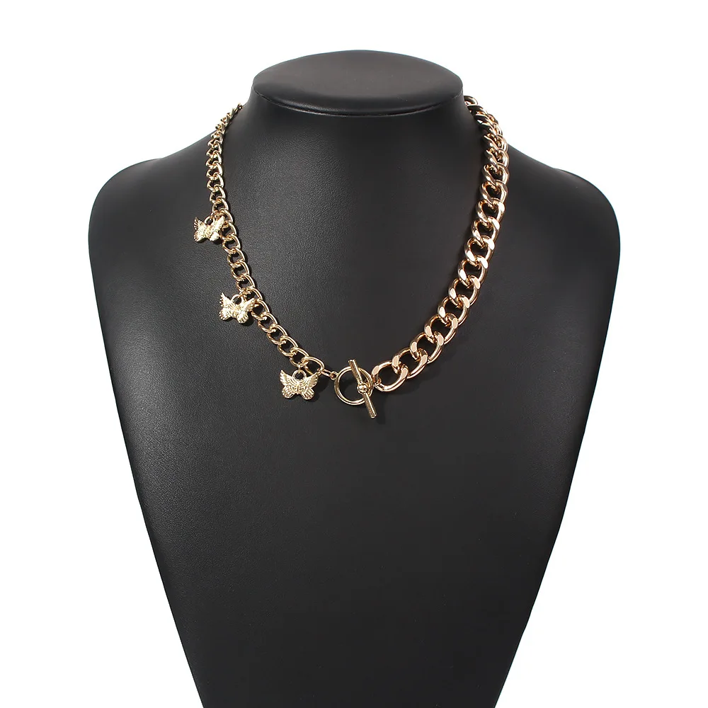

2021 Simple Cuabn Chain Butterfly Necklace Personality Temperament Multilayer Butterfly Pendant Necklace