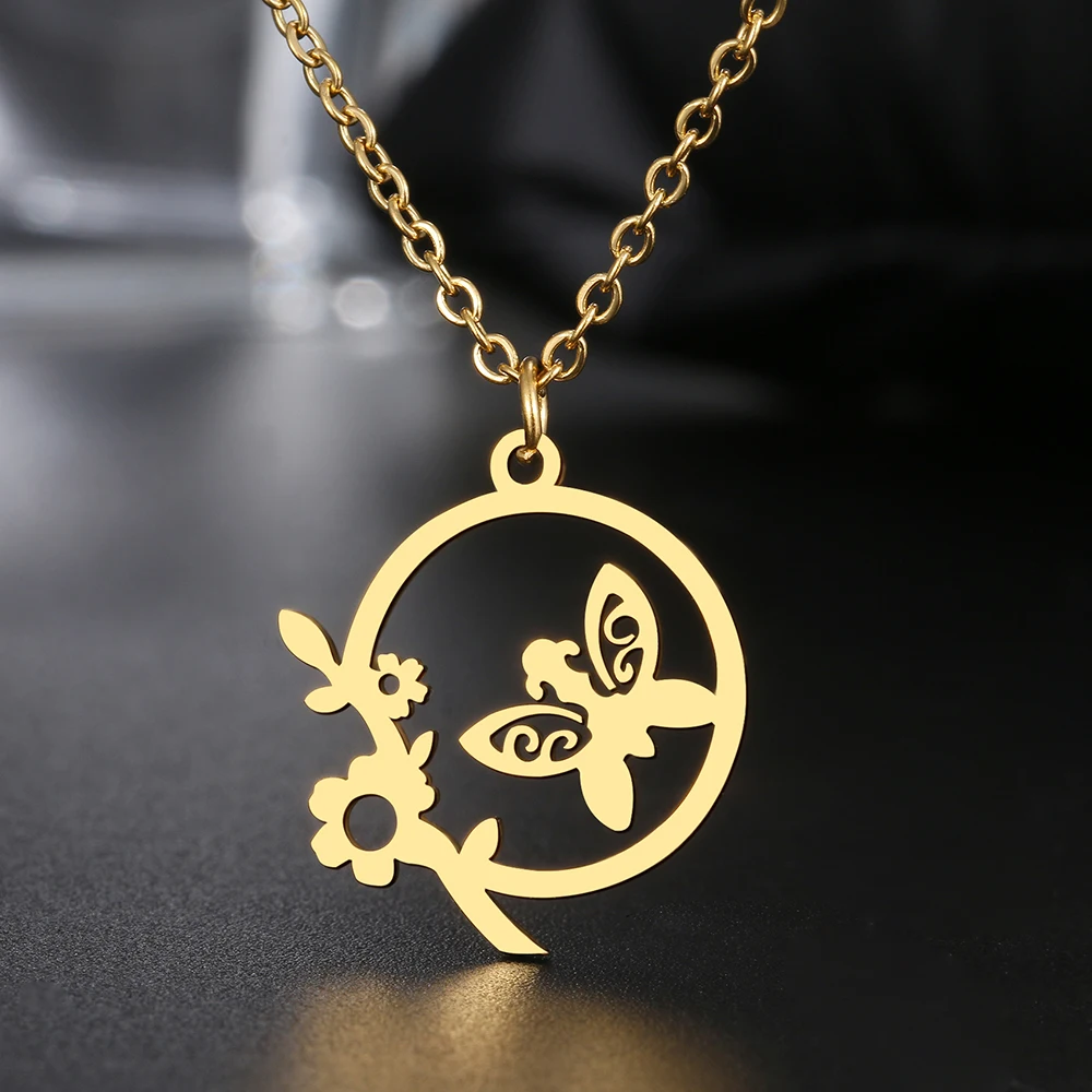 

Stainless Steel Necklaces Butterfly Wreath Fine Pendant Fashion Choker Chain Charm Necklace For Women Jewelry Party Wedding Gift