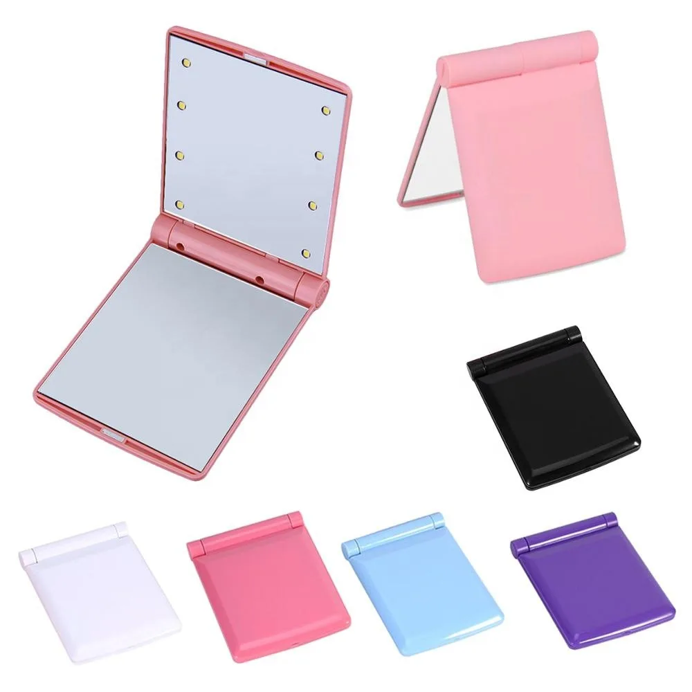 

led lash mirror with led mirror custom Logo pocket travel folding portable mini hand vanity makeup LED light mirror, Customized color