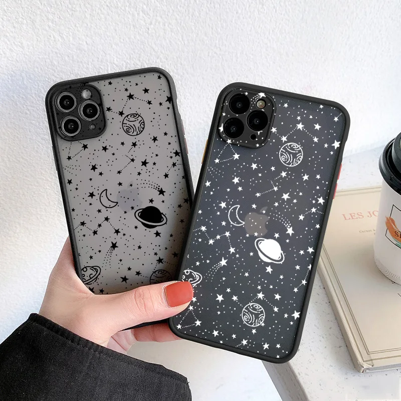 

Cartoon Planet Stars Shockproof Phone Case For iPhone 11 12 Pro XR XS Max 7 8 6S Plus X SE 2020 Clear PC Cute Back Cover Coque, Multi