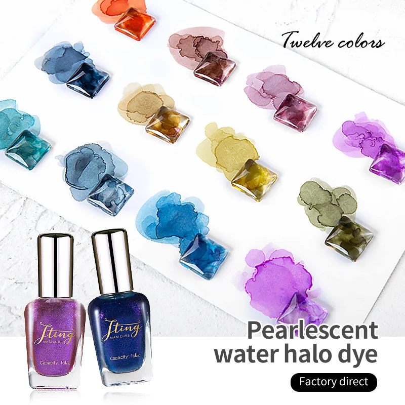 

Dry naturally without light Pearl glitter effect Pearlescent marble blooming liquid 12 colors uv gel nail polishes wholesale, Picture shown