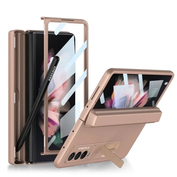 

New Z Fold 3 Case Hinge With Pen Business Phone Case With Protective Film For Samsung Galaxy Z Fold 3 Case With Bracket