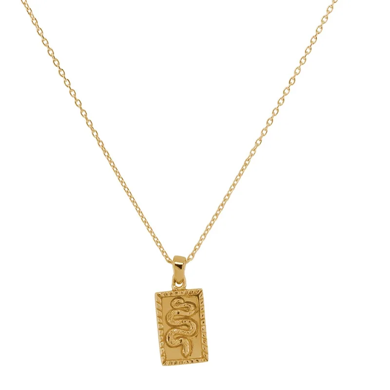 Non Tarnish 18K Gold Plated PVD Snake Rectangle Stainless Steel  Necklace Statement Necklace