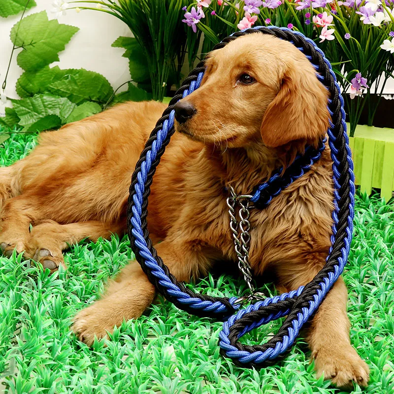 

2020 Wholesale Custom logo woven pet leads 8 Strands of Nylon Woven Rope Dog collars leash set for Large dog, Multi-colors