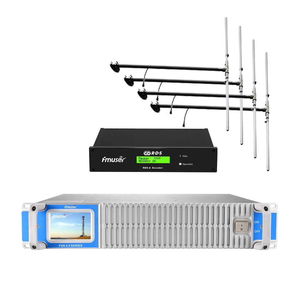 

FMUSER 300Watt 350Watt Transmisor FM Broadcast + 4 * Antena DP100 + Juego de cables con codificador digital RDS Codificador de s