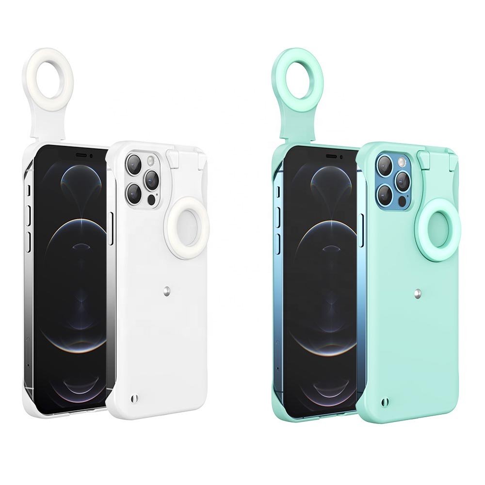 

2021 New Ring Light Phone Case LED Selfie Beauty Phone Case with light, White,blue