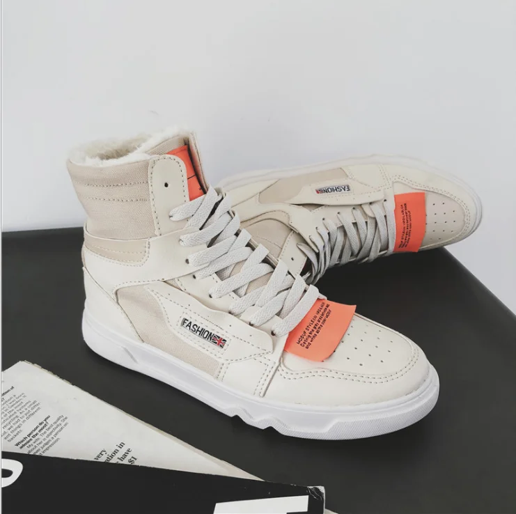 

New design high ankle skateboard men's shoes white black leather cheap boots casual shoes men sneakers, Picture