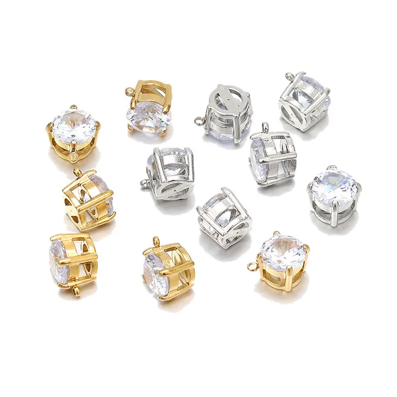 

7MM CZ Stainless Steel Pendant Charm DIY Crystal Finding Gold Plated Cubic Zirconia Pendant