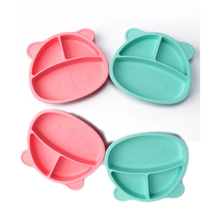 

Animal Shape Food Tray Baby Suction Silicone Kids Dinner Bowl Plates Set Silicone Baby Plate, Coral red & turquoise blue