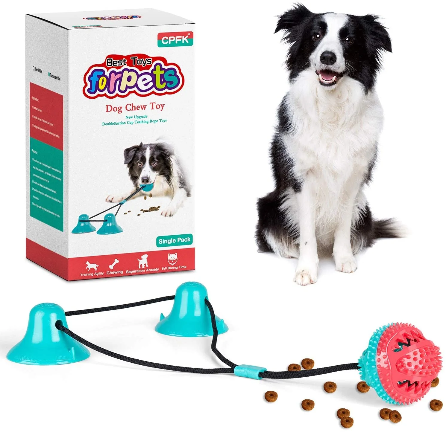 

Molar Bite Rubber Pet Toy Durable Double Two Suction Cup Teeth Cleaning Chew Balls Pet Dog Teething Toys