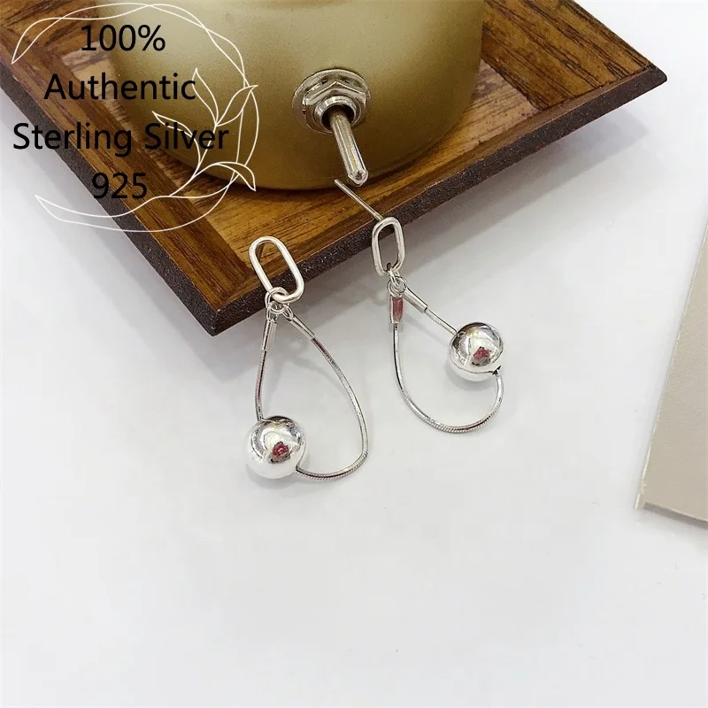 

100% 925 Sterling Silver INS Hardwear Style Drop Ball Earrings for Women Inlay ladies jewellery aros joyas boucle d'oreille 2021
