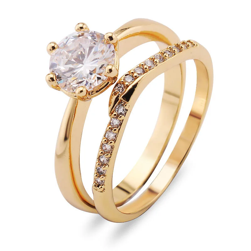 

wedding rings couple set 2pcs Gold Plated Diamond Engagement Ring Square Zircon Wedding Ring Set