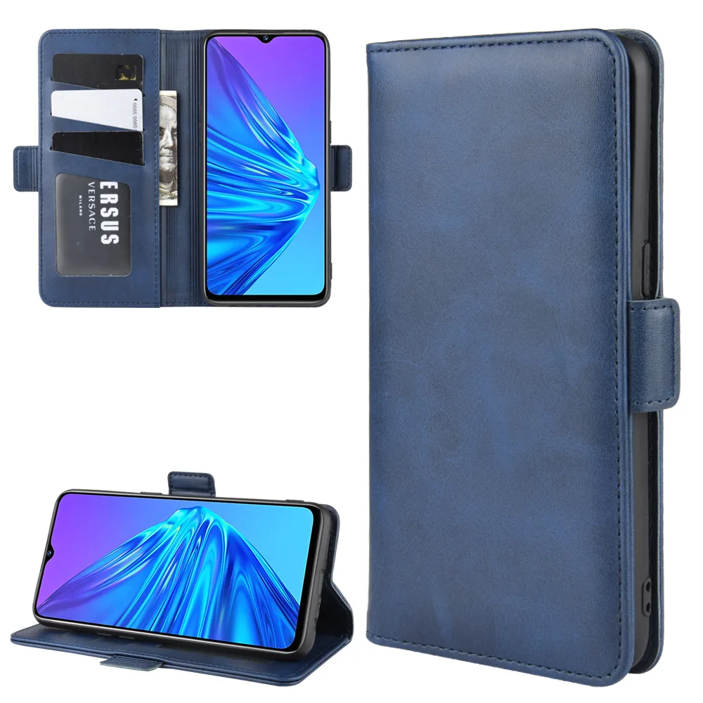 

For Realme 5 Back Cover Leather Mobile Cover Protective Case for OPPO Realme 5 Mobile Phone Case Flip Leather Case Cover Phone, Black, brown, red, blue, yellow