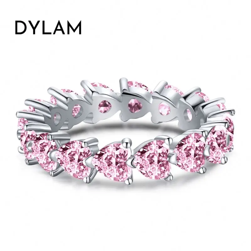 Dylam Customized 925 Sterling Silver Pink stone Zircon 5A cz Engagement Rings for Women Pink Jewelry