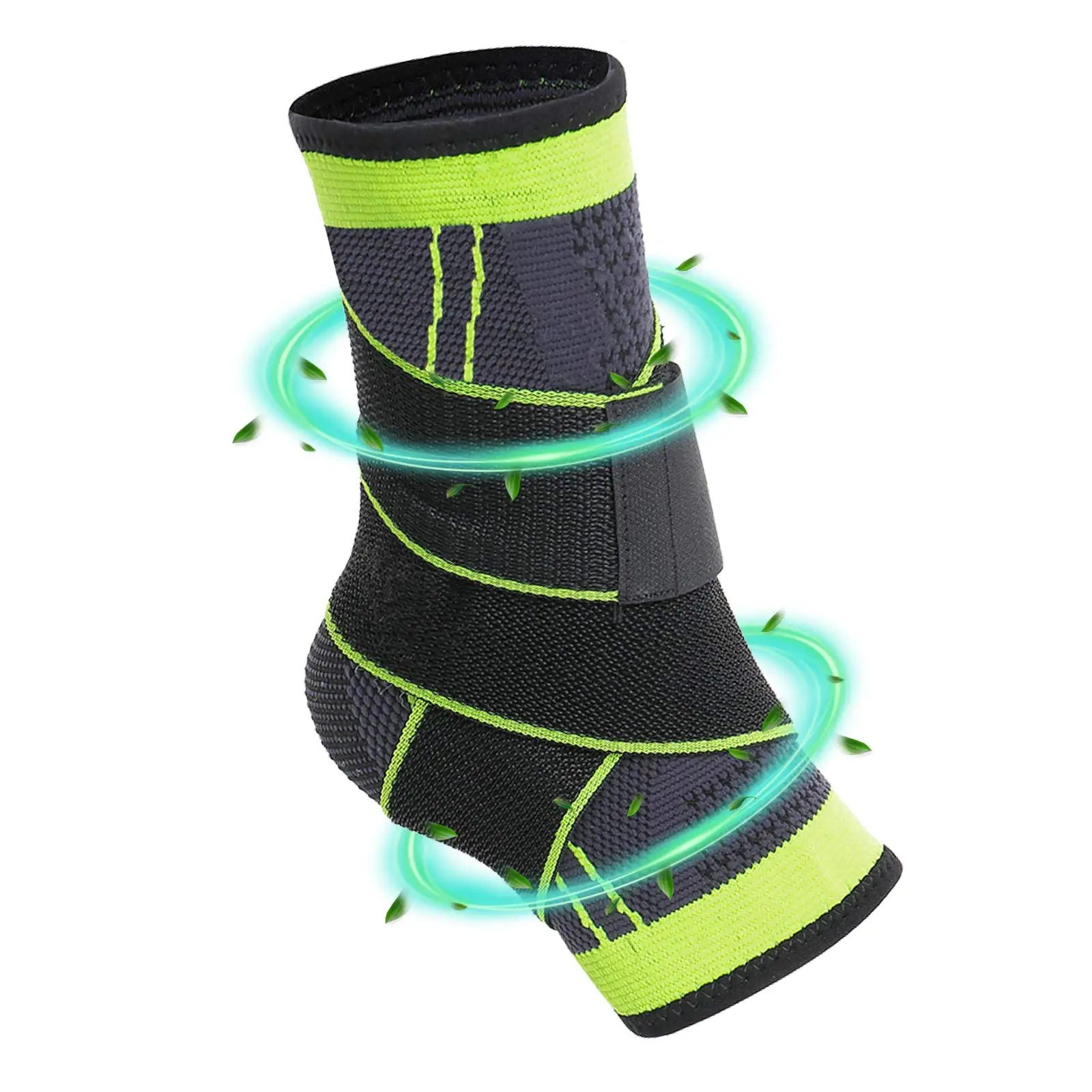 

Custom Logo Figure 8 Taping Strap Air Knit Fabric Breathable Compression Sports Ankle Support, Black+green