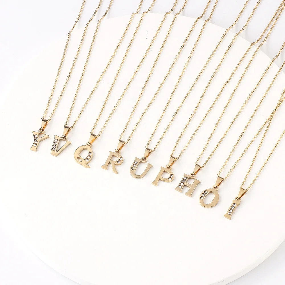 

Ziming Amazon Stainless Steel Diamond Alphabet Pendant Necklace Gold Metal Letter Chain Necklace Neck Wear