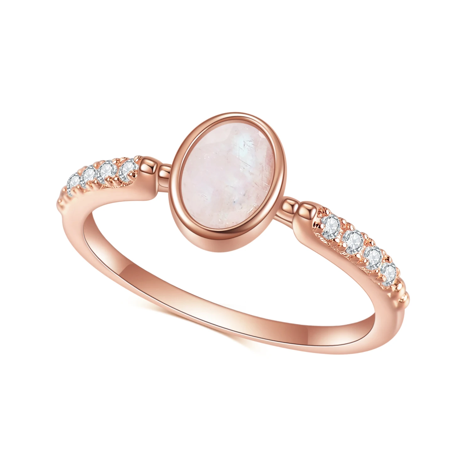 

OL0910R Abiding Classic Fashion Rose Gold Plated 925 Sterling Silver Oval Gemstone Milky Rainbow Blue Moonstone Rings