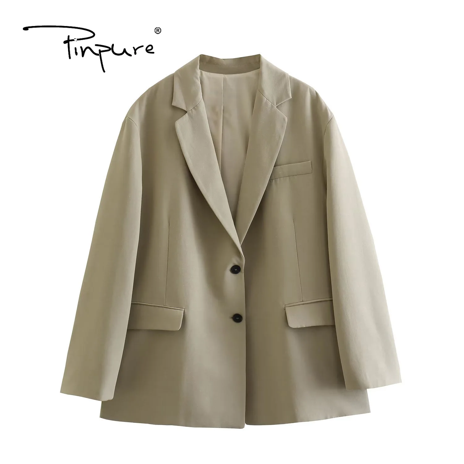 

R30148S 2023 Women Solid Blazers Coats Elegant Oversiz Long Sleeve Single Breasted Jackets Fashion Office Lady Notched Pockets