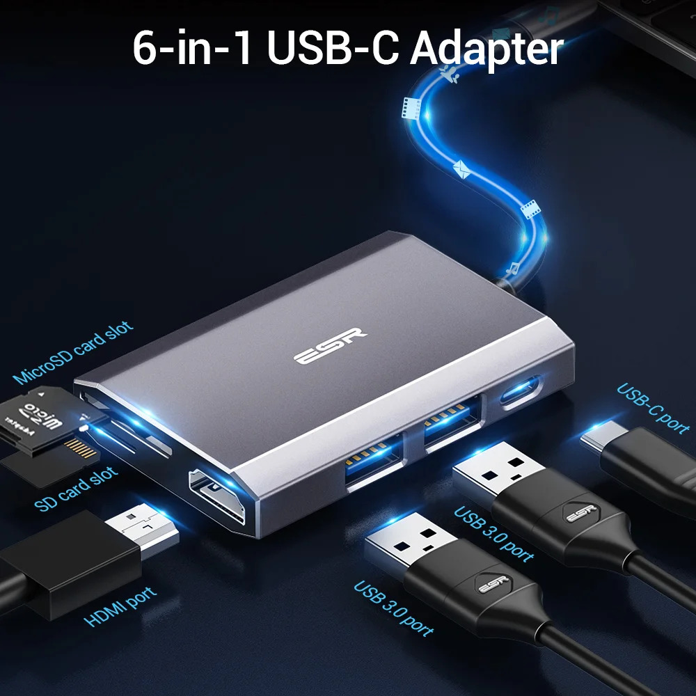 

ESR PD Fast Charging Smart Chip 6-in-1 USB-C Adapter type c hub