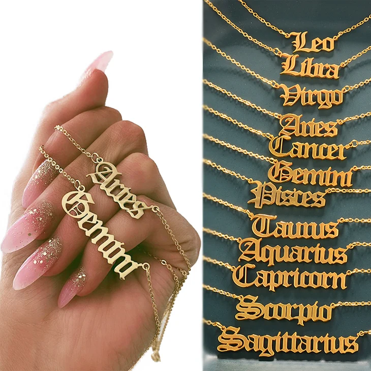 

Modalen Nameplate Pendants Jewelry Wholesale 12 Gold Stainless Steel Sign Zodiac Necklace