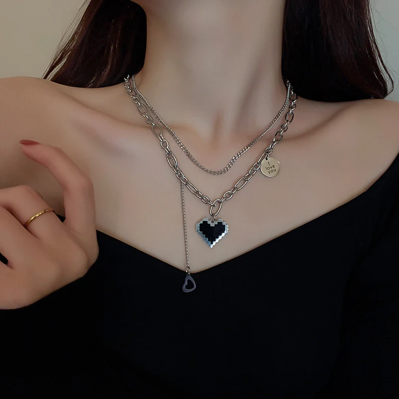 

new design two layered titanium heart in love you necklace