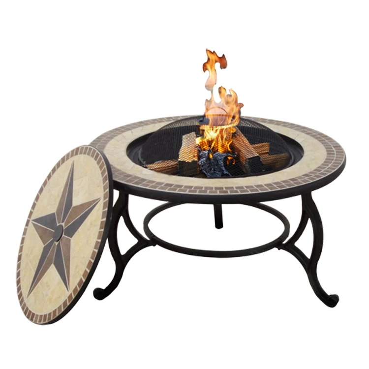 

Slate top patio outdoor dining table with bbq fire pit