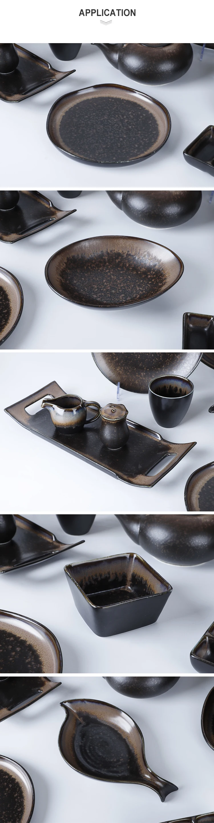 Japanese Style Restaurant Porcelain Dinnerware Black Ceramic Tableware Sushi Plate Set^
