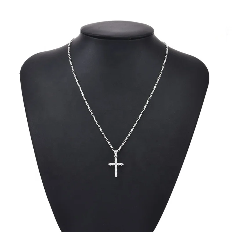 

Fashion jewellery shine crucifix shape zircon pendant copper inlaid zircon cross necklace simple personality cross sweater chain, As the picture show