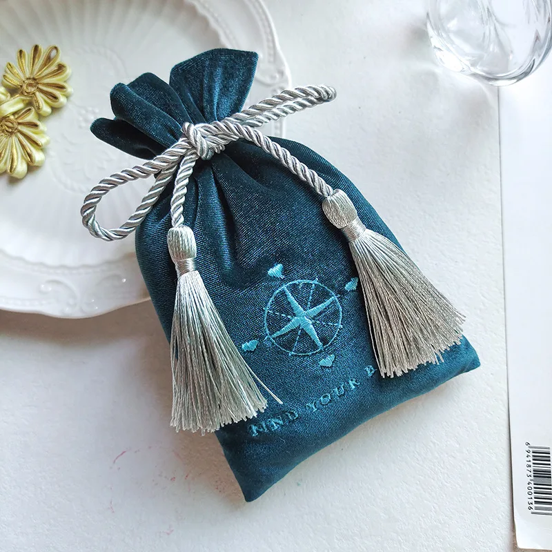 

12X18cm Wholesale Luxury Jewelry Perfume Packing Pouch Tassel Small Drawstring Gift Velvet Bag