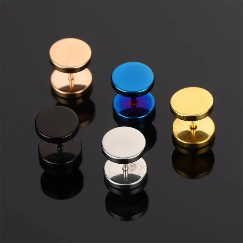 

Manufacturer wholesale hip hop multiple color stainless steel men barbell stud earrings, Picture