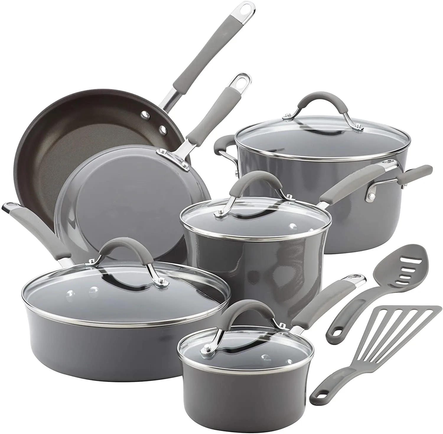 

12 Pcs Top Quality Cooking Pots And Pans Cookware Casserole Set Stainless Steel with Glass Metal Pan Handles