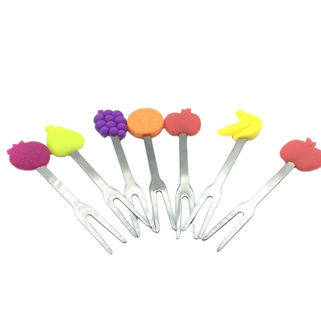 

Halloween Party Candy Color Mini Silicone Stainless Steel Safe Disposable Fruit Fork, Any color can be customized