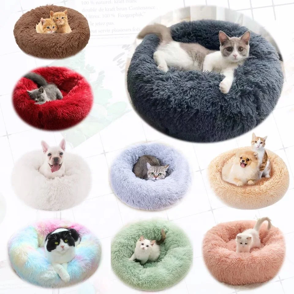 

Hot Sale Popular Durable Many Colors Custom Color Available Autumn Winter Thickened Removable Plush Donut Pet Bed for Cat Rest, Multi-color/custom color