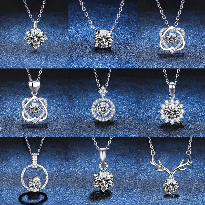

heart deer round flower trendy D VVS missanite jewelry adjustable summer 925 sterling silver moissanite necklace for women