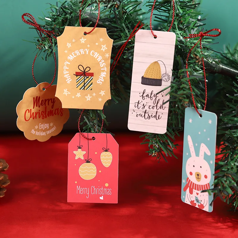 

Stock hang tag with custom design logo print Merry Christmas decoration supplies paper hang tag, Red, green